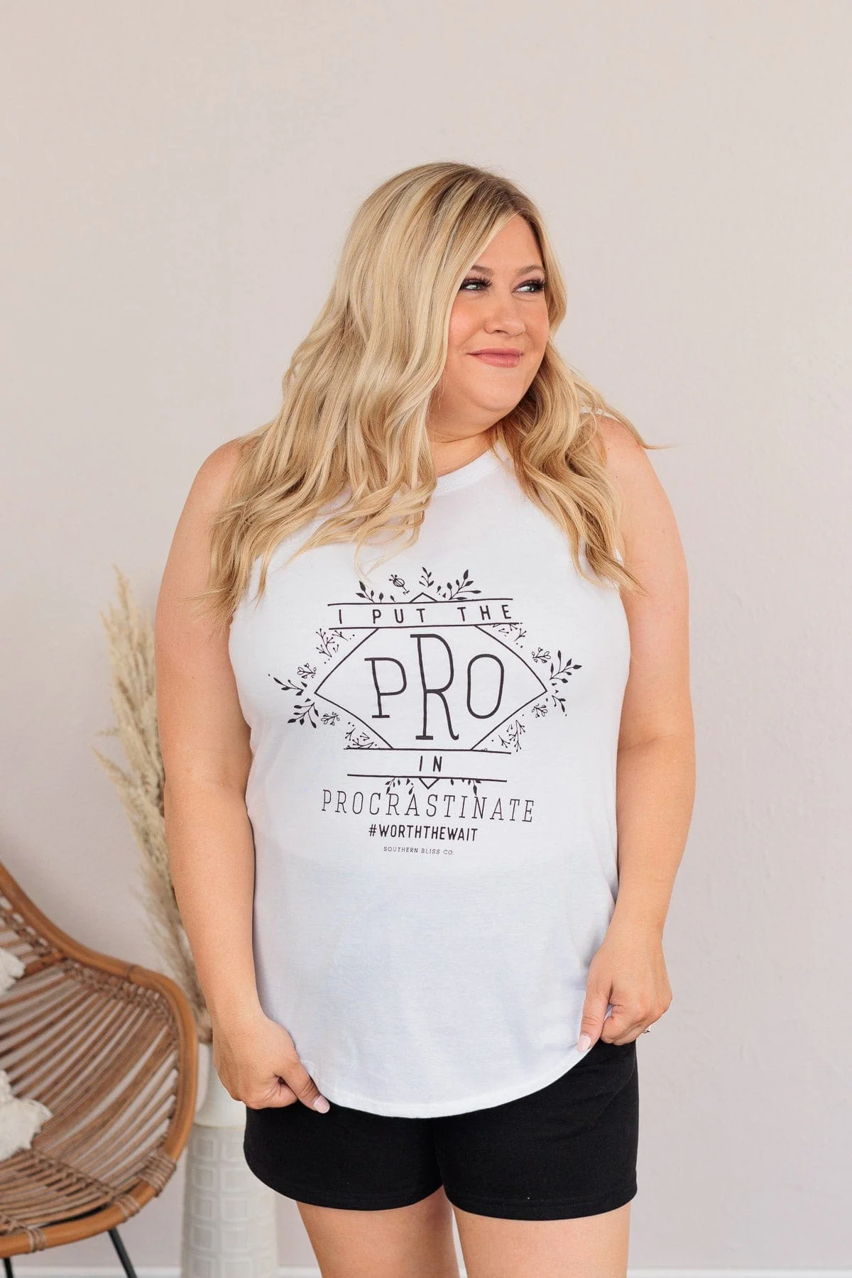 "I Put The Pro In Procrastinate" Graphic Tank Top- White - Image 9