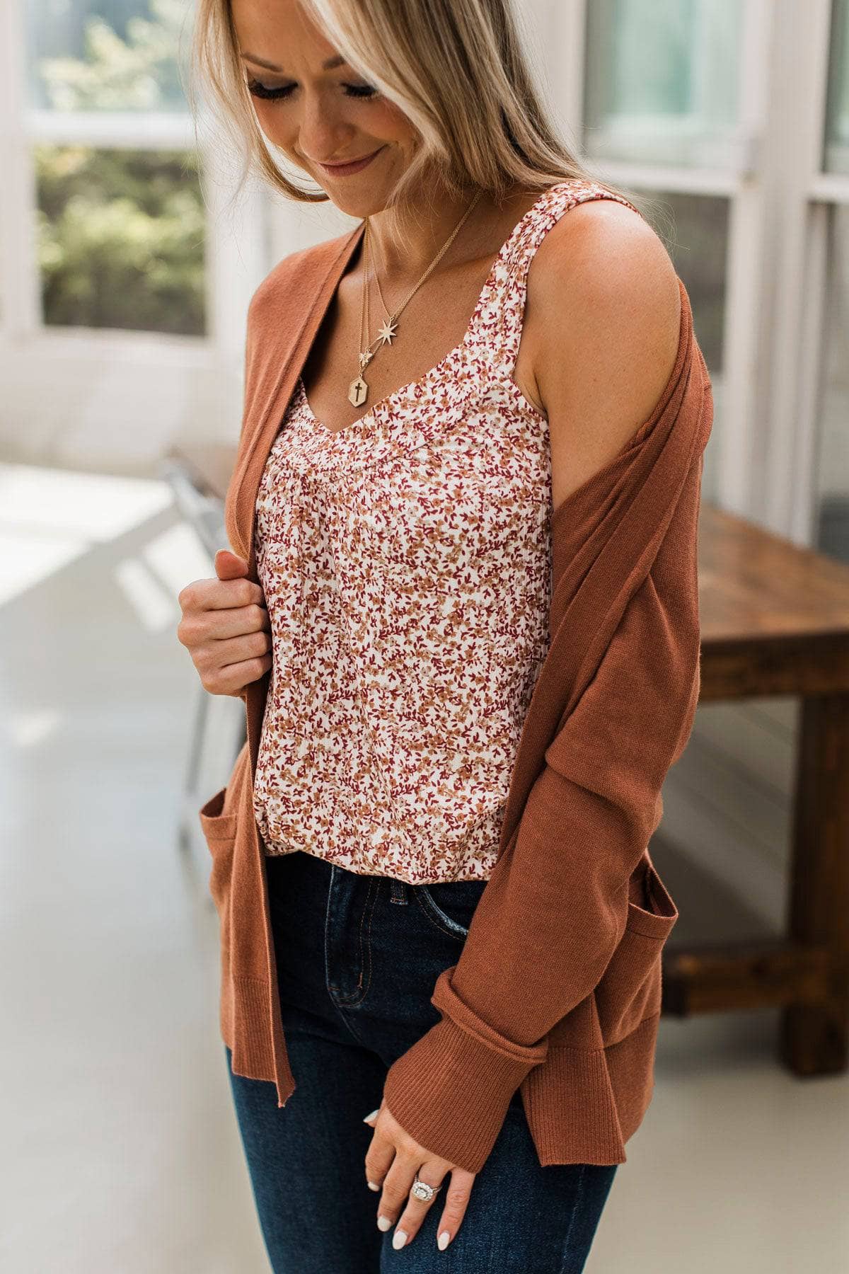 If You Want Floral Tank Top- Ivory & Rust - Image 3