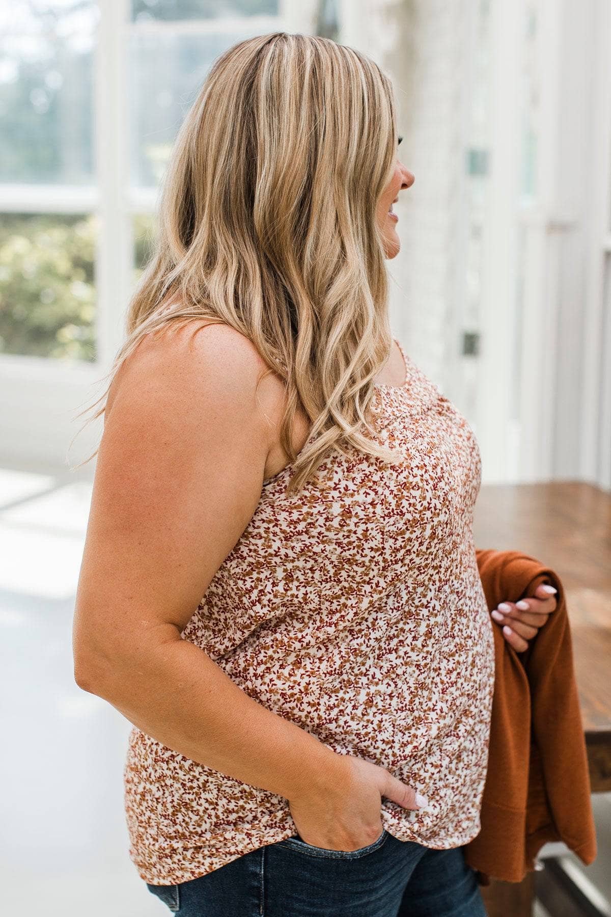 If You Want Floral Tank Top- Ivory & Rust - Image 7