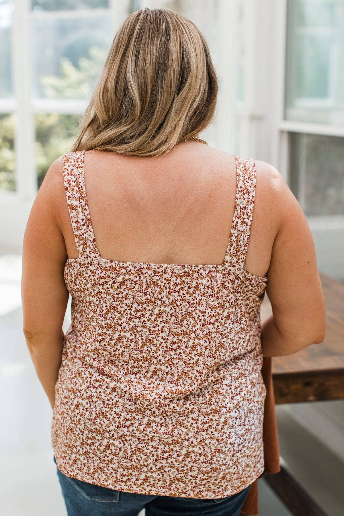If You Want Floral Tank Top- Ivory & Rust - Image 9