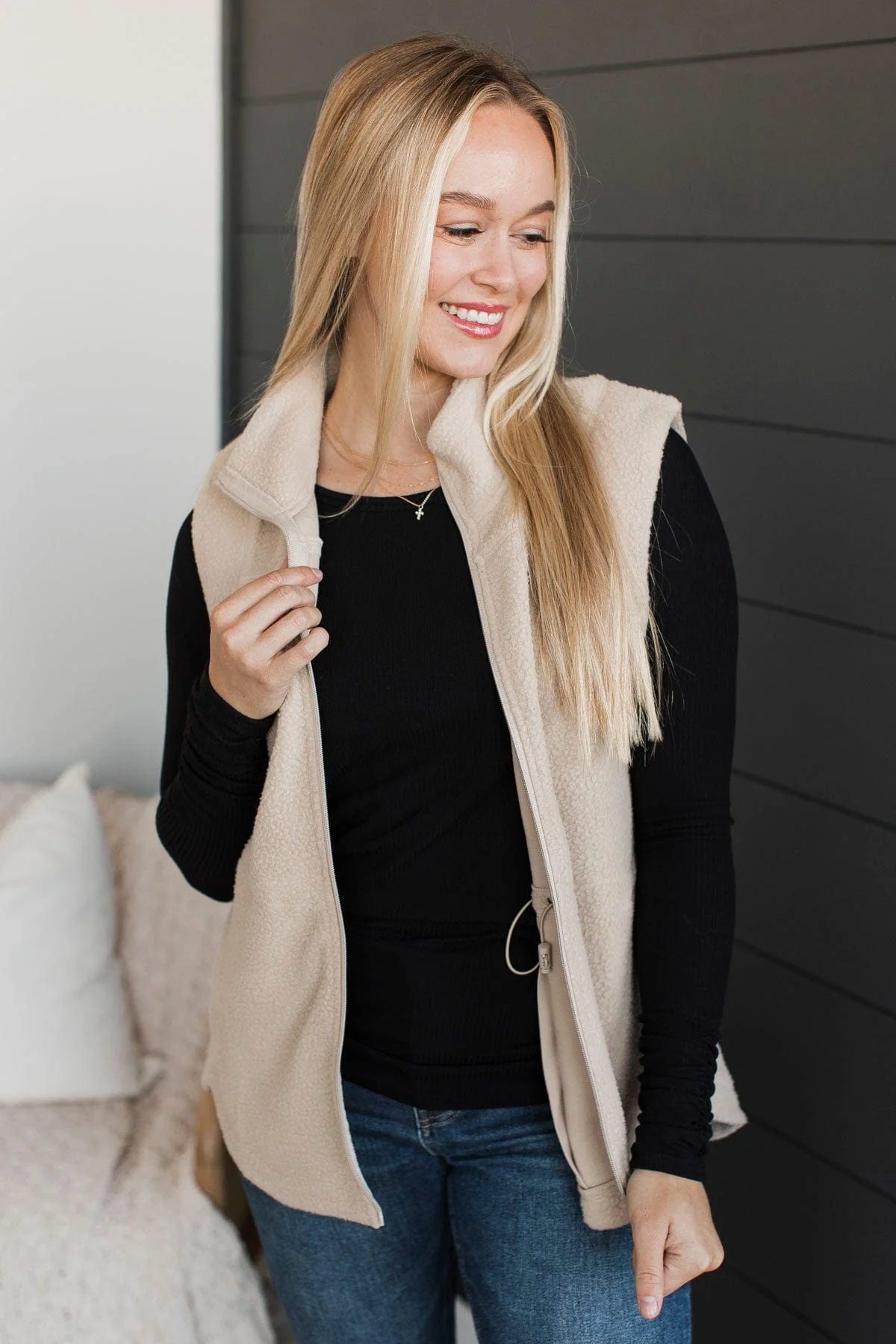 If You're Interested Teddy Fleece Vest- Oatmeal - Image 2