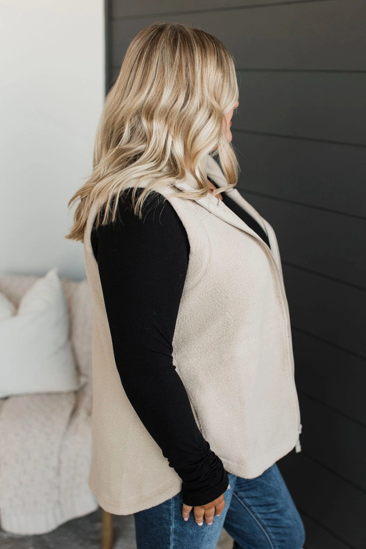 If You're Interested Teddy Fleece Vest- Oatmeal - Image 5