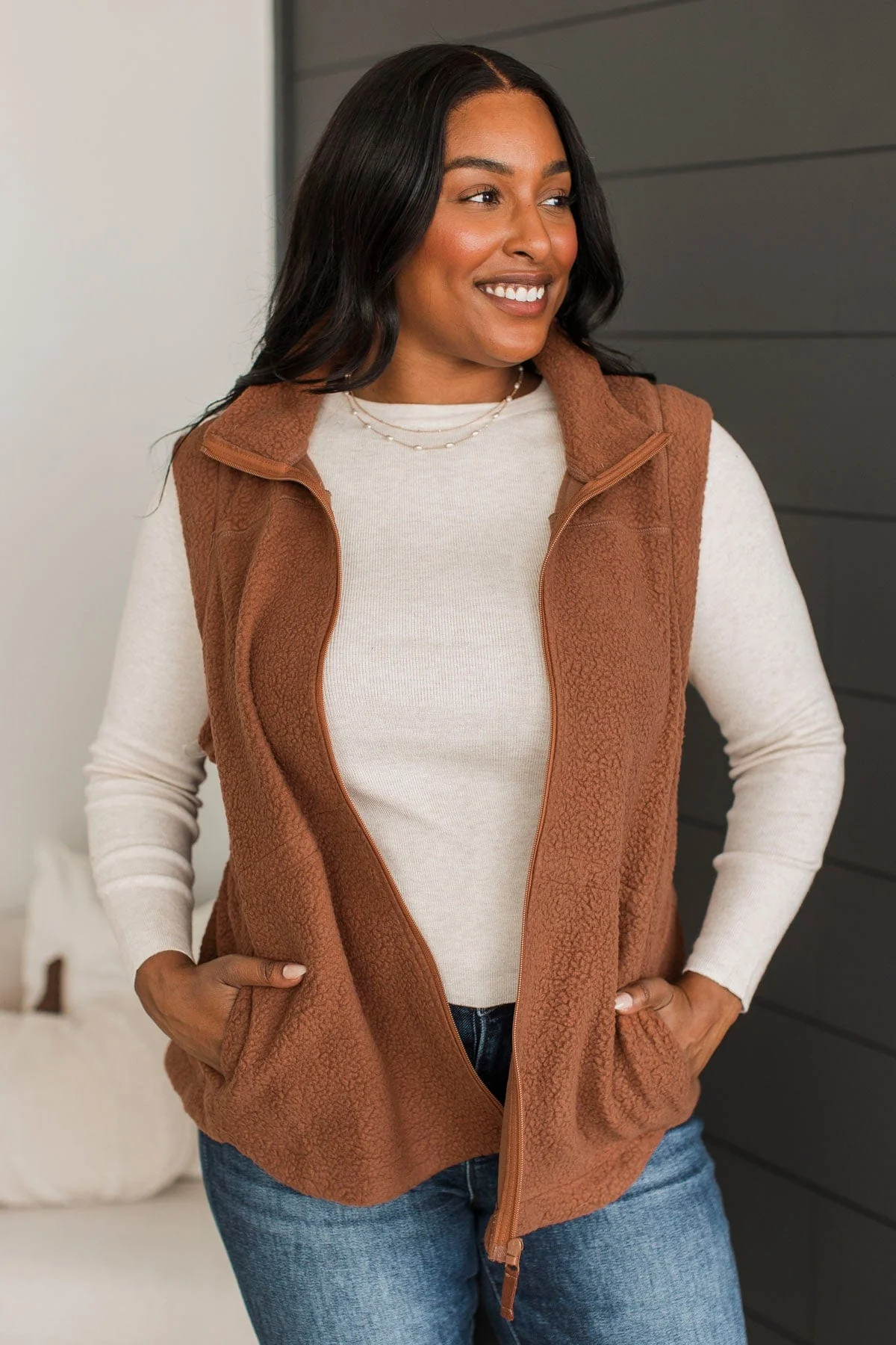 If You're Interested Teddy Fleece Vest- Toffee - Image 4