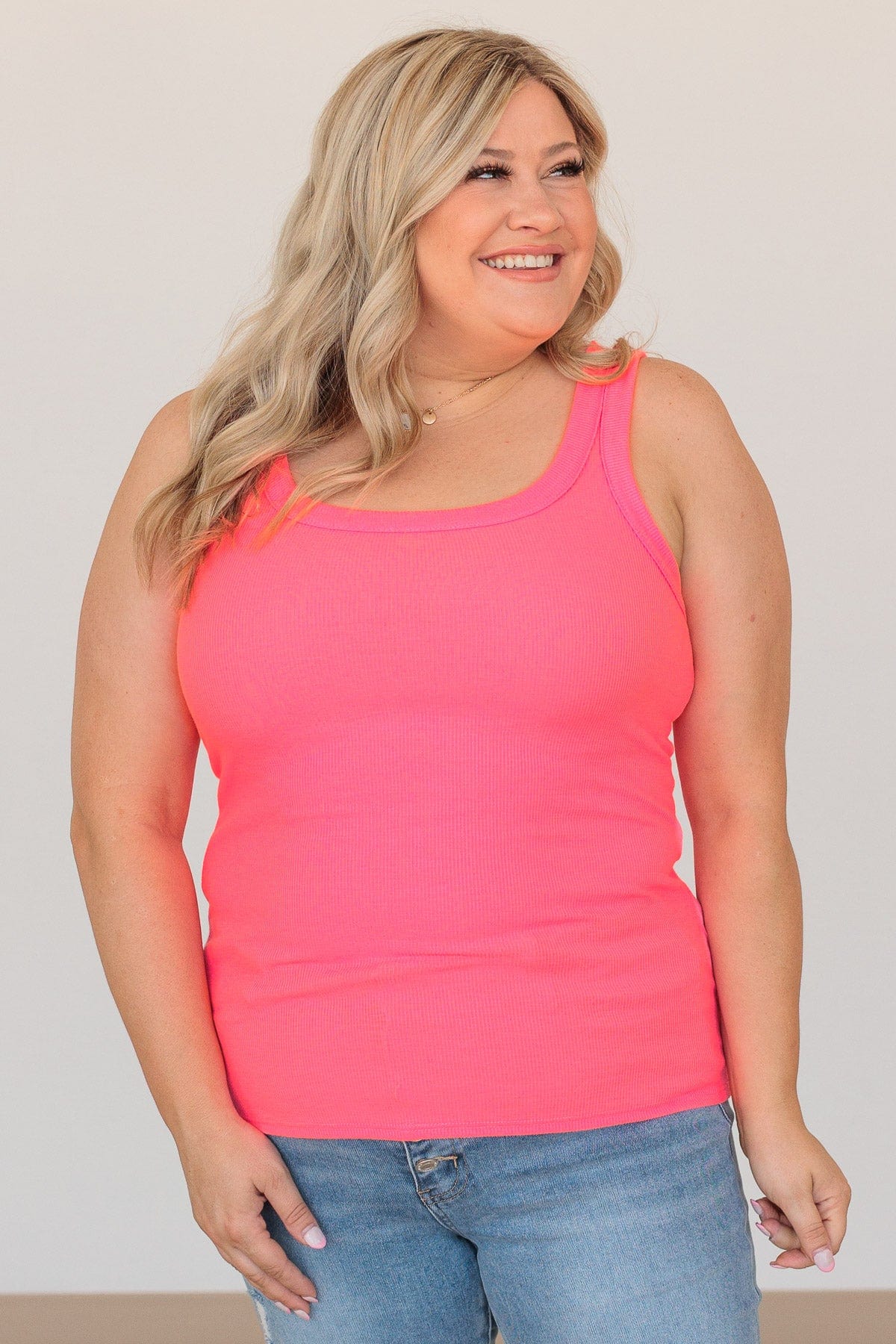 Ignore The Stares Ribbed Tank- Neon Pink - Image 2