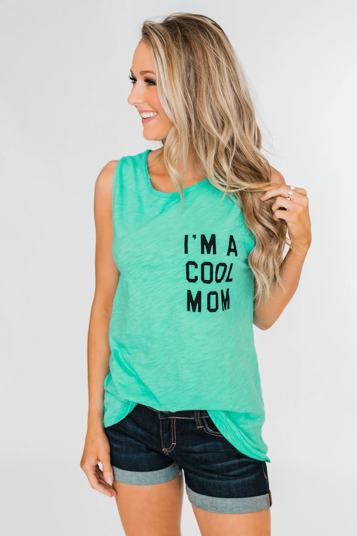 "I'm a Cool Mom" Tank Top- Bright Mint - Image 5
