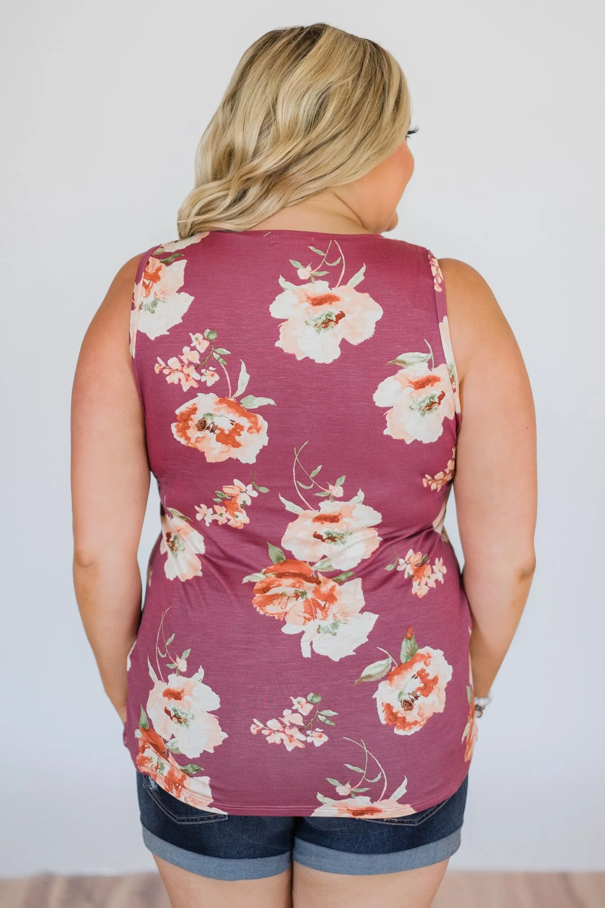 I'm All Yours Floral Glam Pocket Tank Top- Berry - Image 10