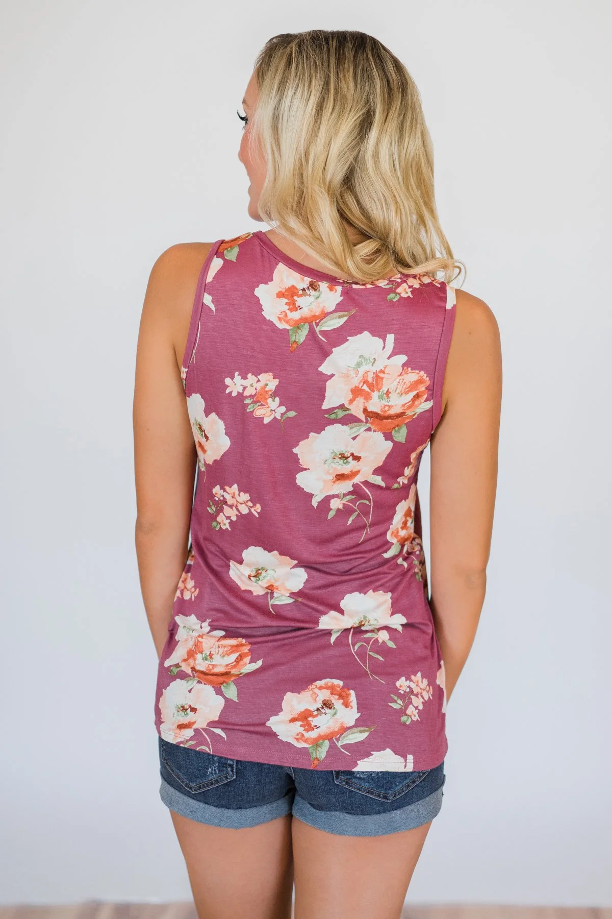 I'm All Yours Floral Glam Pocket Tank Top- Berry - Image 5