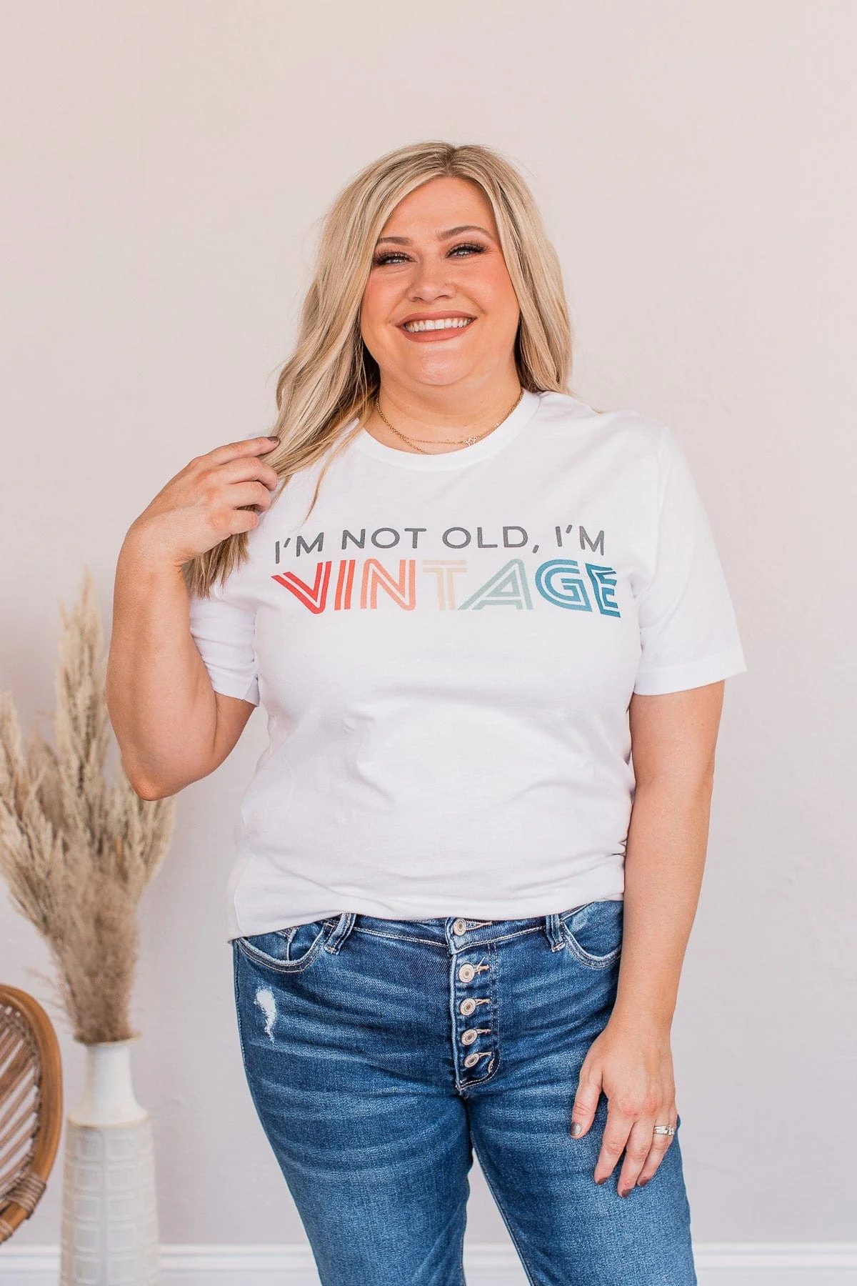 "I'm Not Old, I'm Vintage" Graphic Tee- White - Image 2
