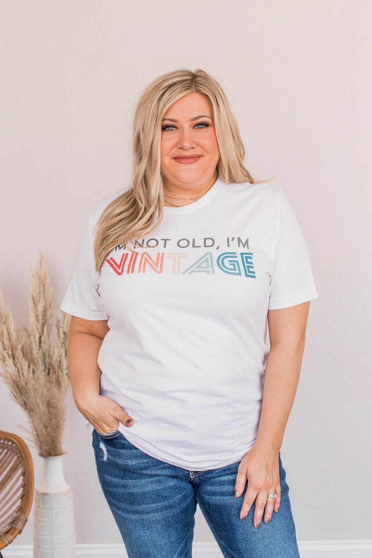 "I'm Not Old, I'm Vintage" Graphic Tee- White - Image 4