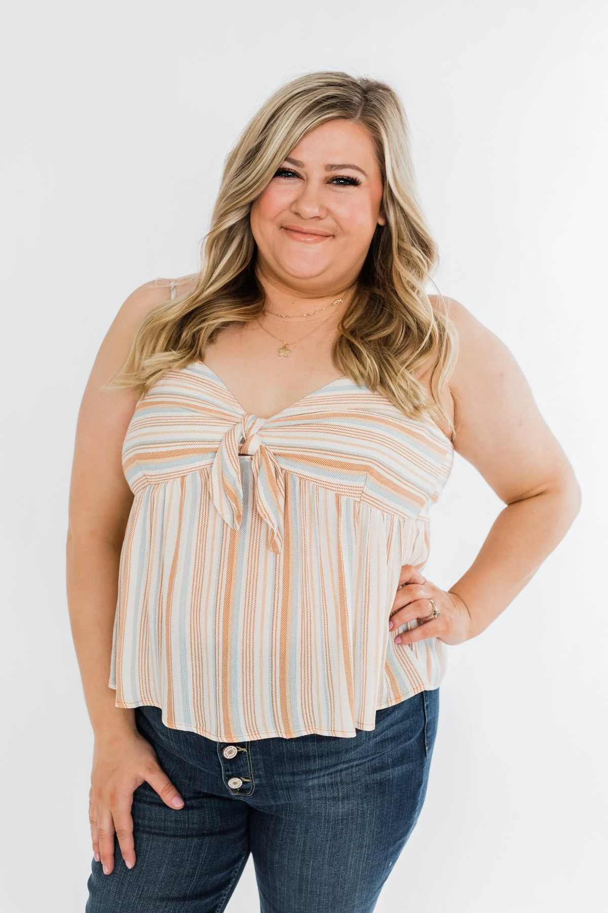 Imagine The Possibility Bow Tie Tank Top- Multi-Color Striped - Image 4