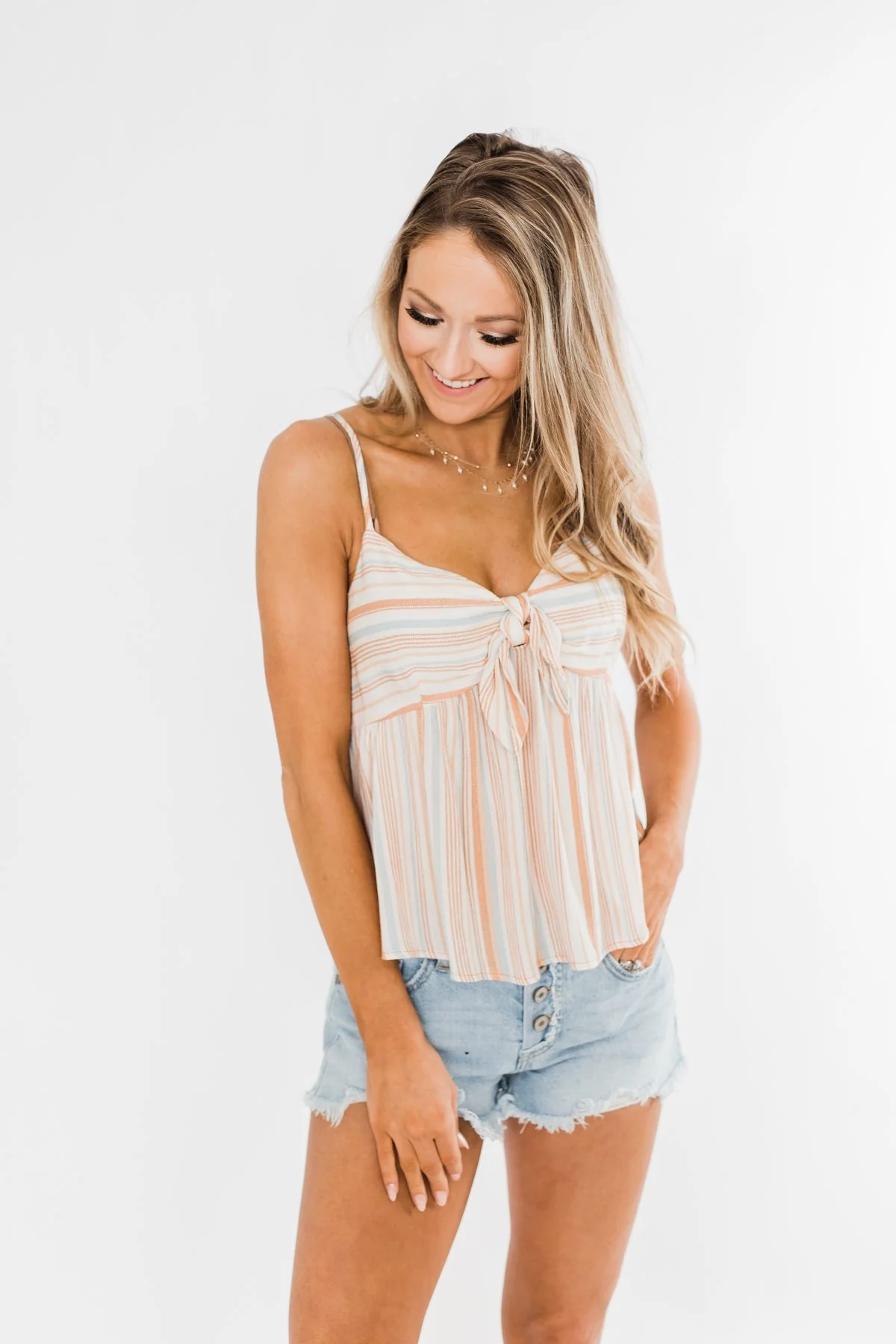 Imagine The Possibility Bow Tie Tank Top- Multi-Color Striped - Image 6