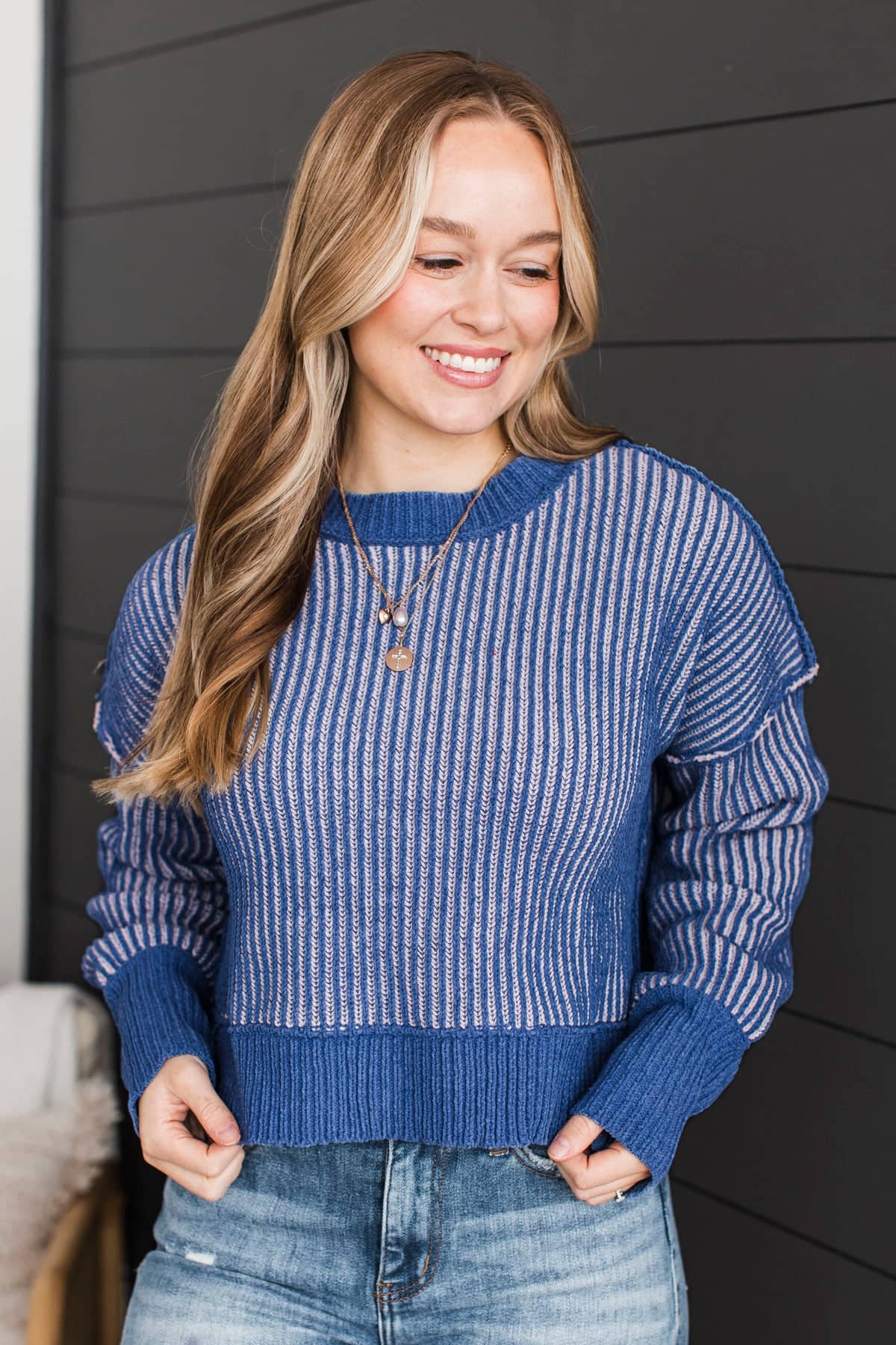 Imagine Us Together Two-Tone Knit Sweater- Royal Blue - Image 4