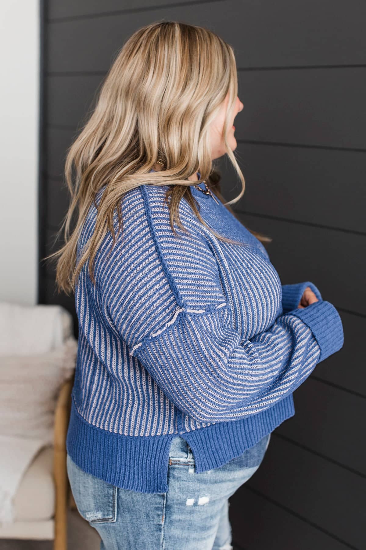 Imagine Us Together Two-Tone Knit Sweater- Royal Blue - Image 5