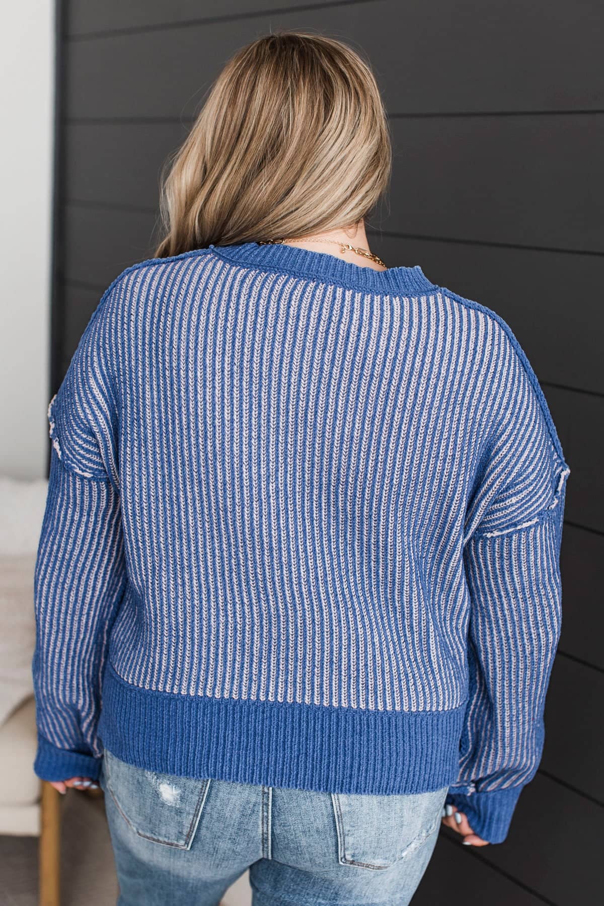 Imagine Us Together Two-Tone Knit Sweater- Royal Blue - Image 7