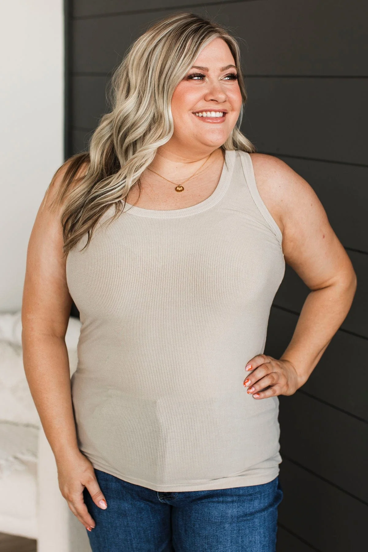 Immensely Loved Ribbed Tank Top- Bone White - Image 4