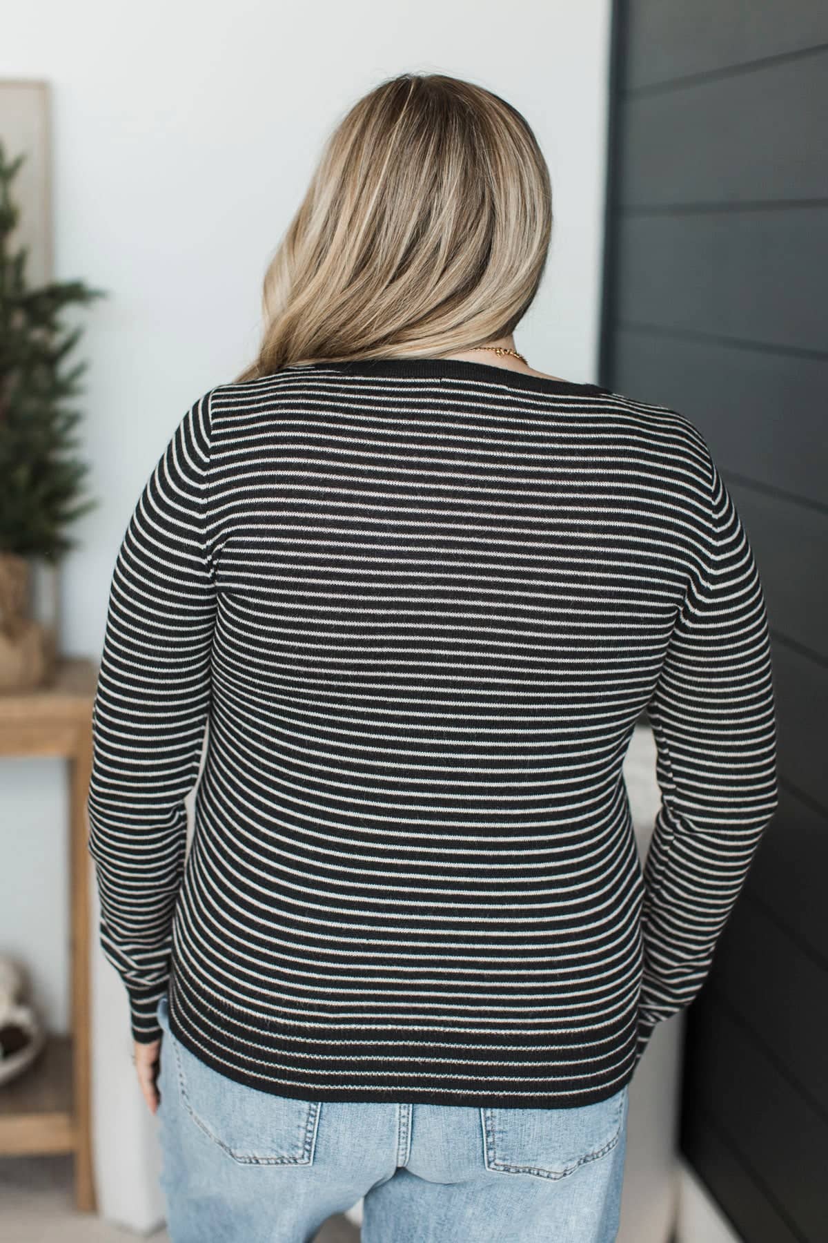 Important Lessons Striped Knit Sweater- Black - Image 6