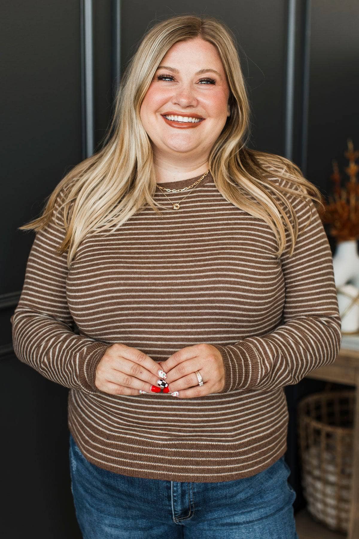 Important Lessons Striped Knit Sweater- Brown - Image 4