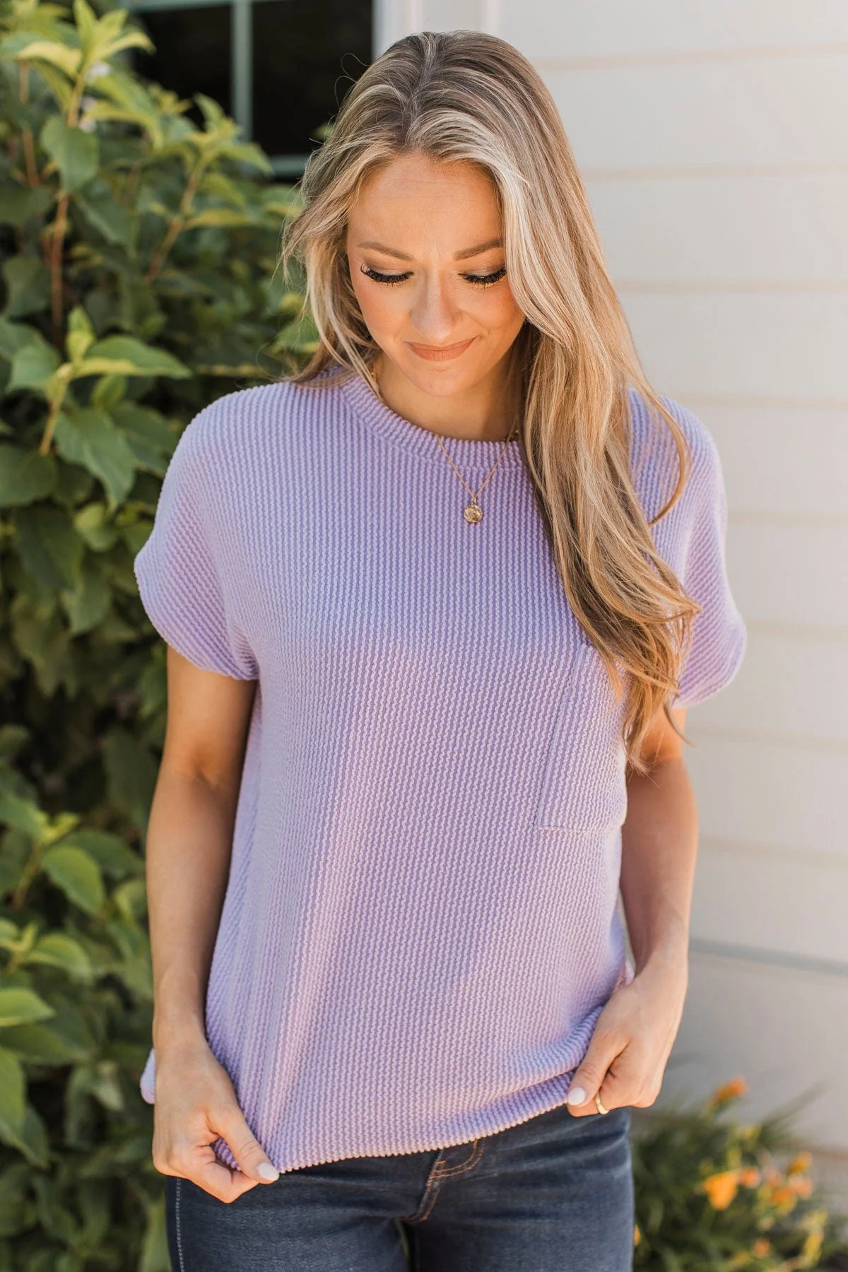 Important To Me Ribbed Pocket Top- Lavender - Image 2