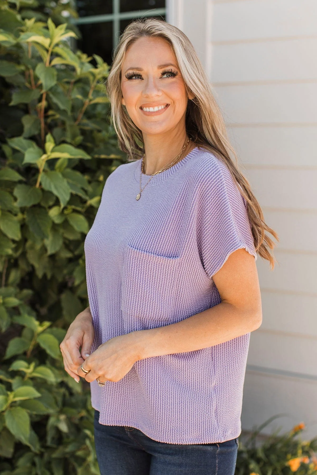Important To Me Ribbed Pocket Top- Lavender - Image 6