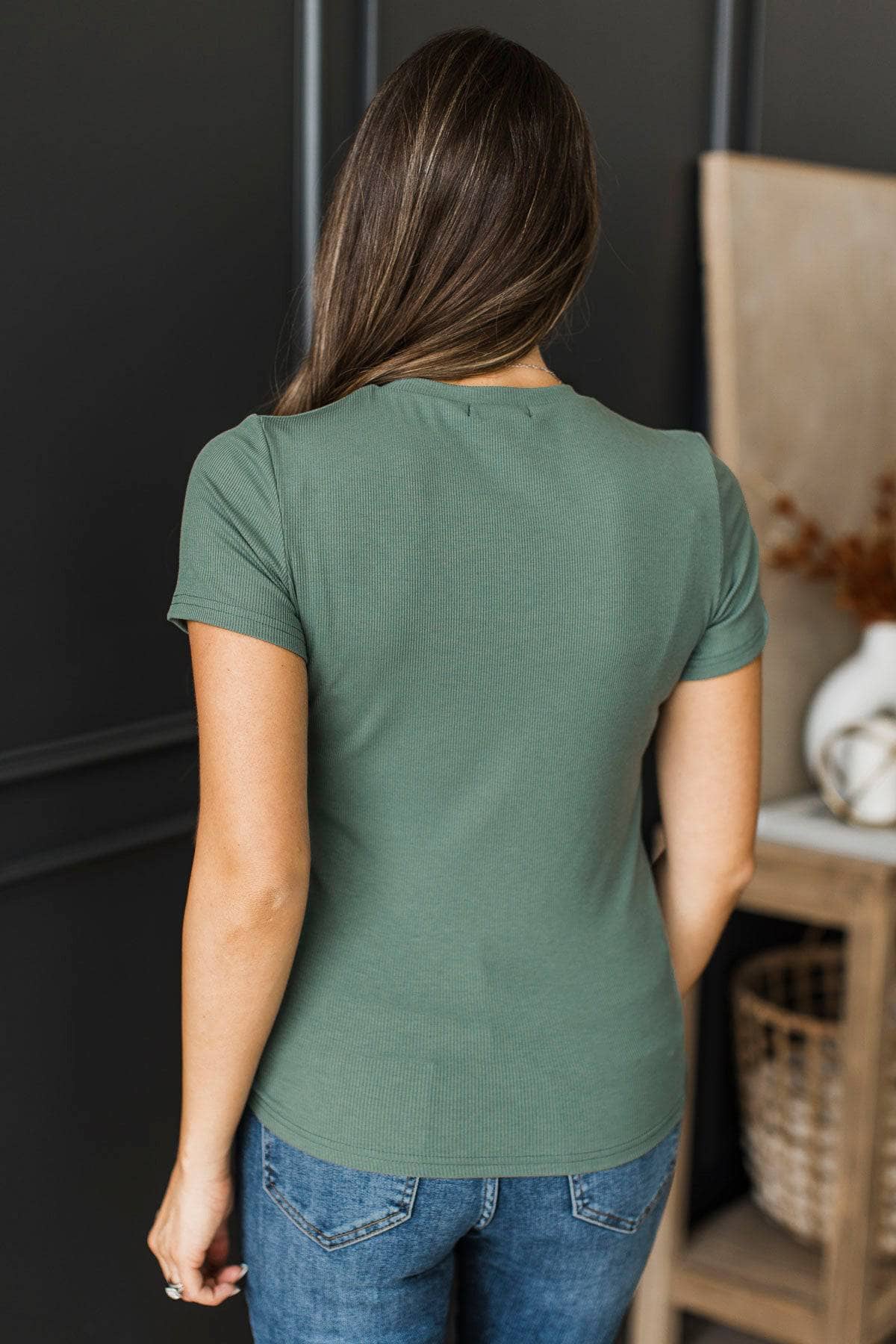 Impressing You Short Sleeve Ribbed Top- Dusty Teal - Image 7
