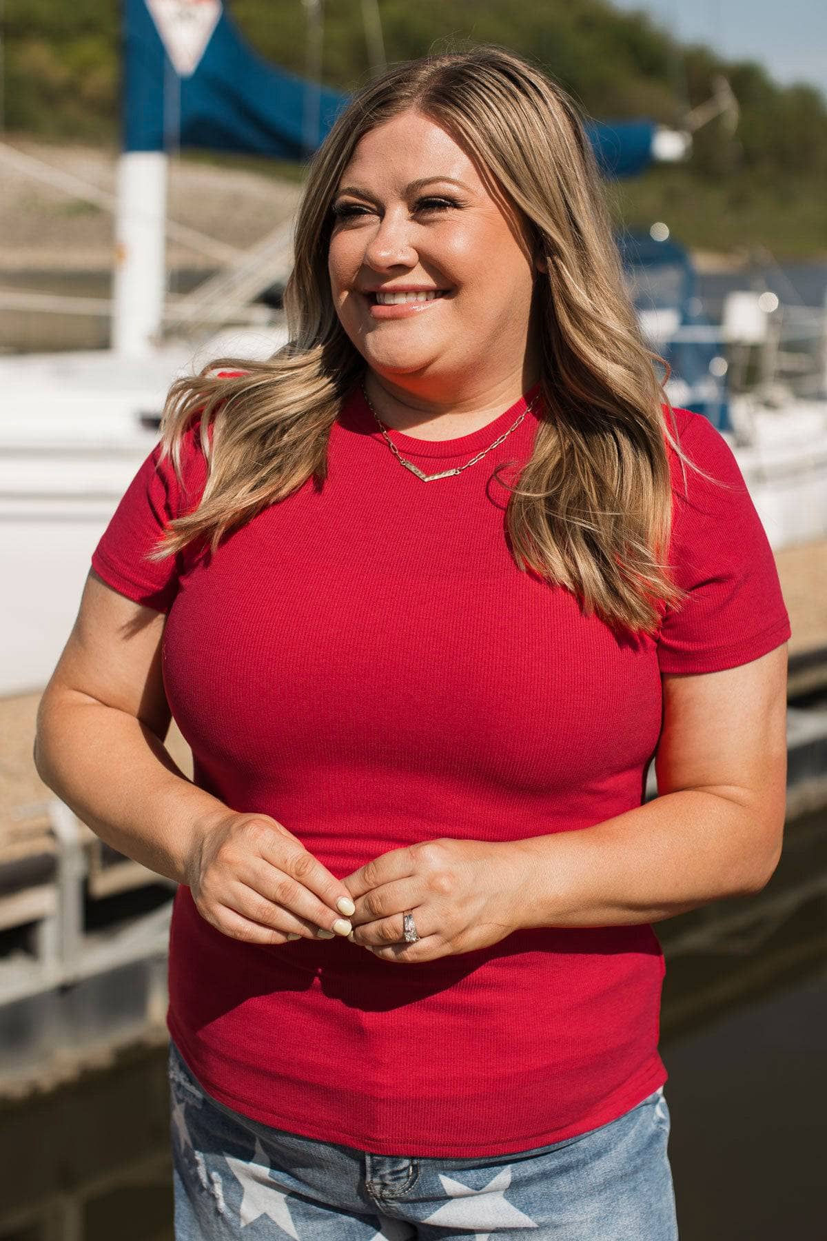 Impressing You Short Sleeve Ribbed Top- Red