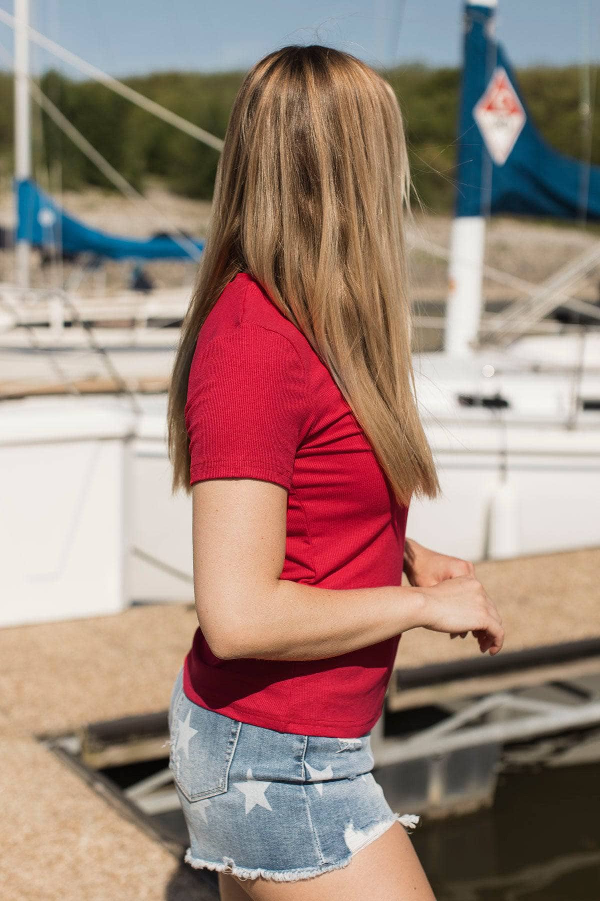 Impressing You Short Sleeve Ribbed Top- Red - Image 7