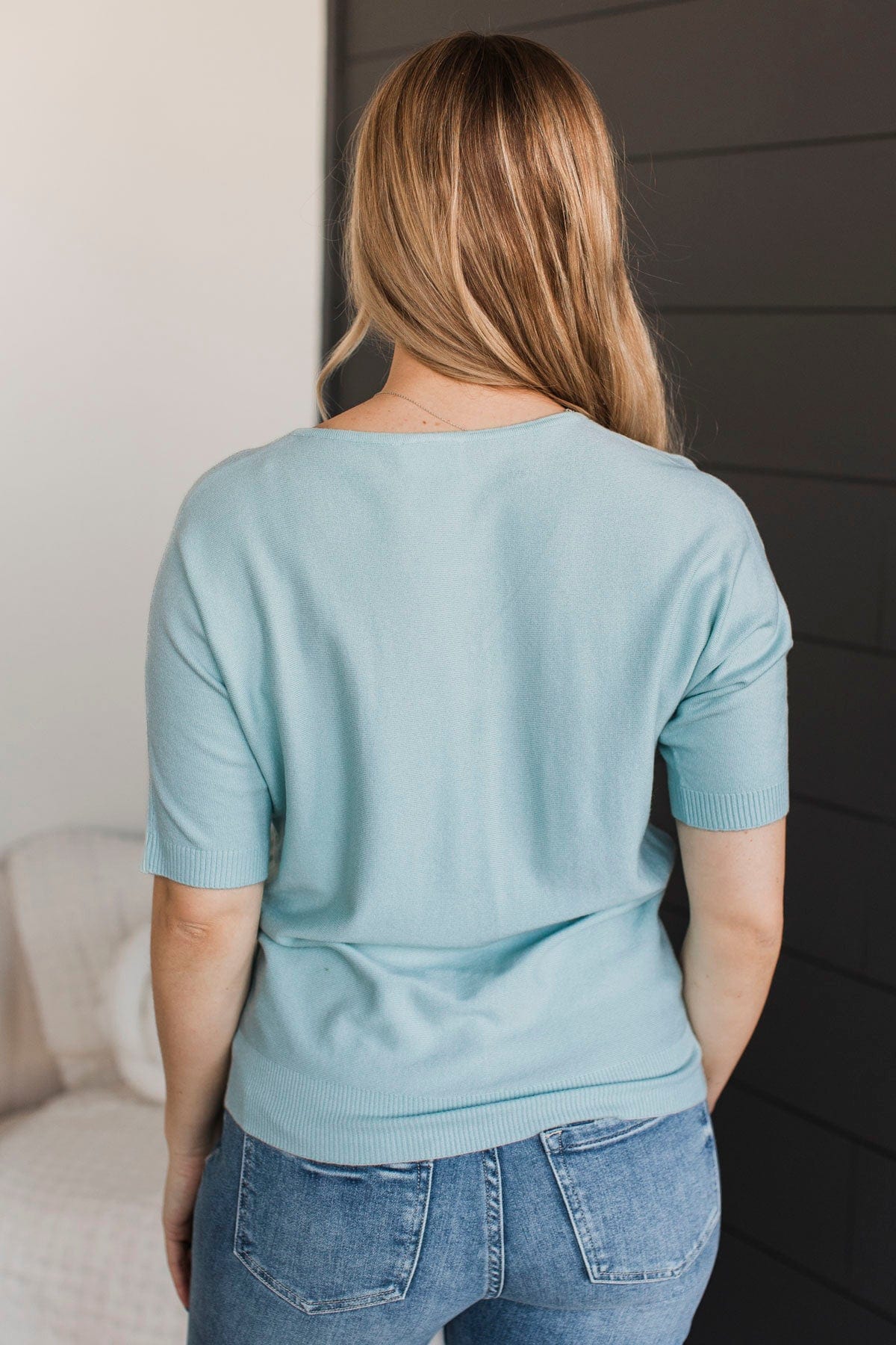 Impressive Charm V-Neck Knit Top- Soft Aqua - Image 7