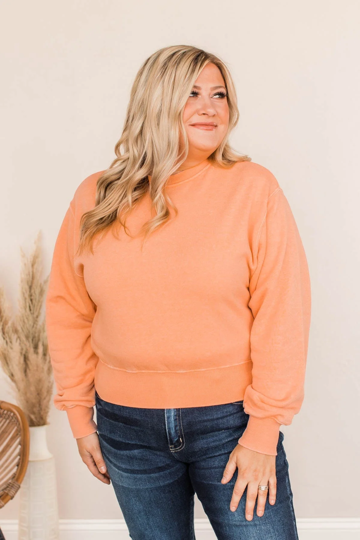 Improve Myself Cropped Crew Neck Pullover- Soft Orange - Image 5