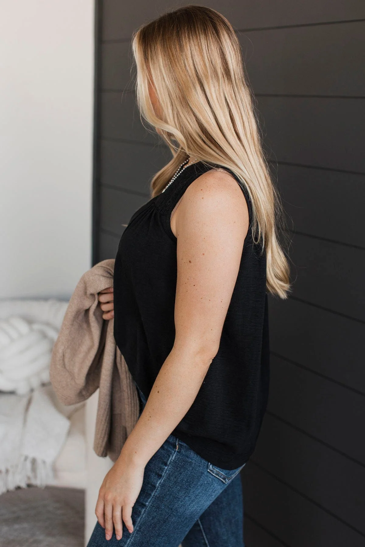 In A Daydream Smocked Tank Top- Black - Image 5
