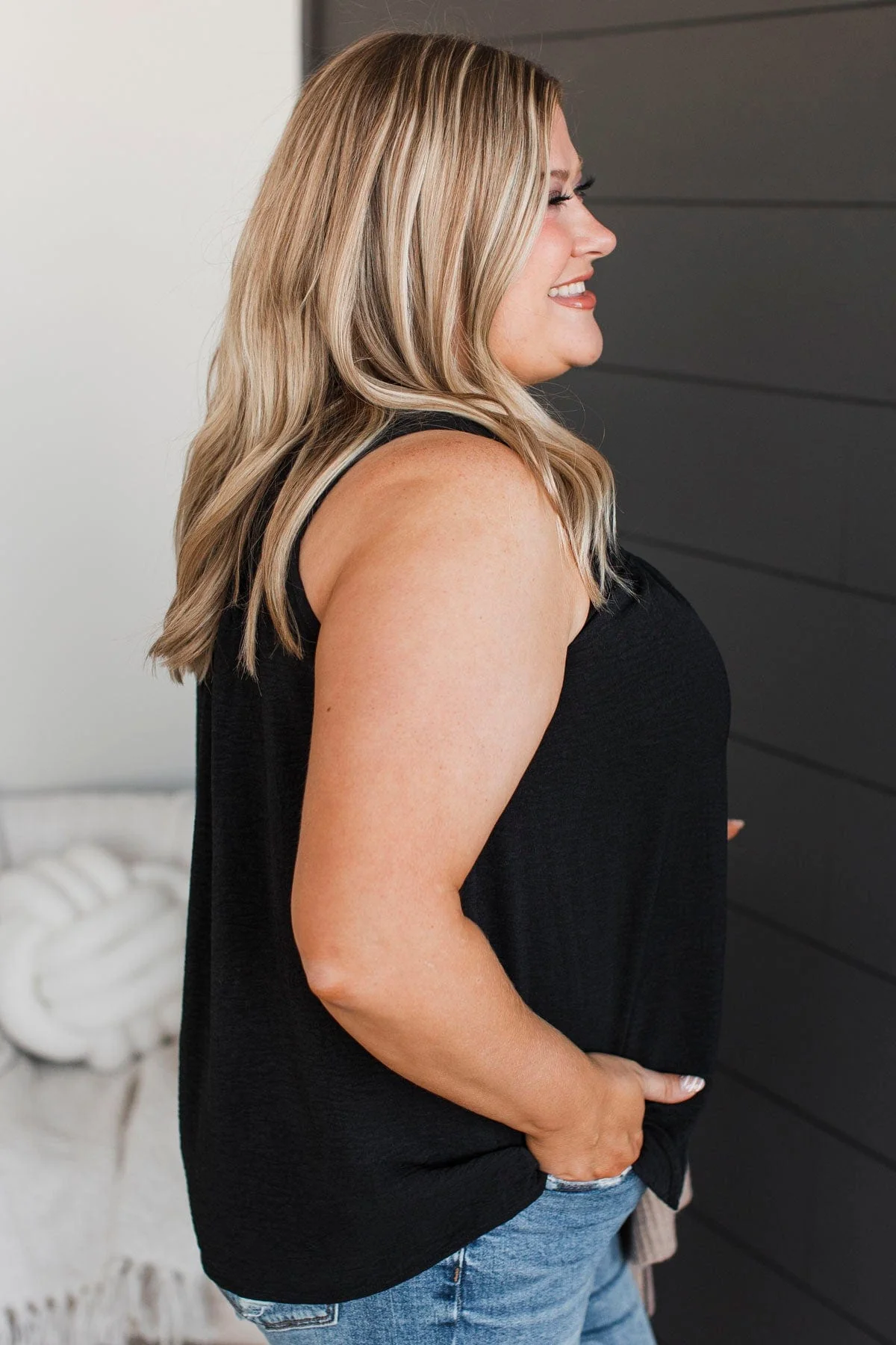 In A Daydream Smocked Tank Top- Black - Image 6