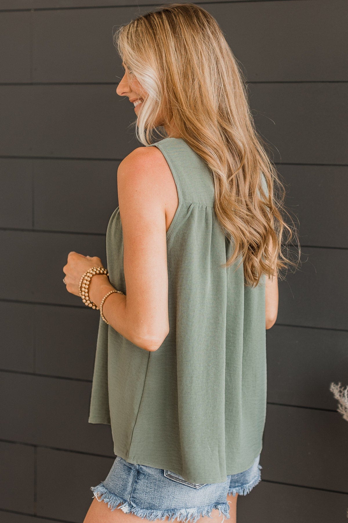 In A Daydream Smocked Tank Top- Sage - Image 6