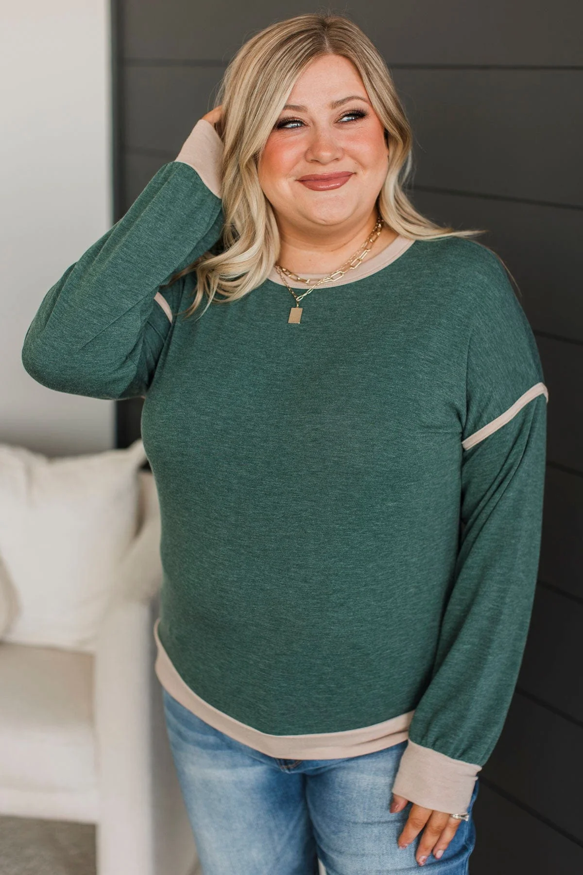 In A Heartbeat Long Sleeve Top- Hunter Green