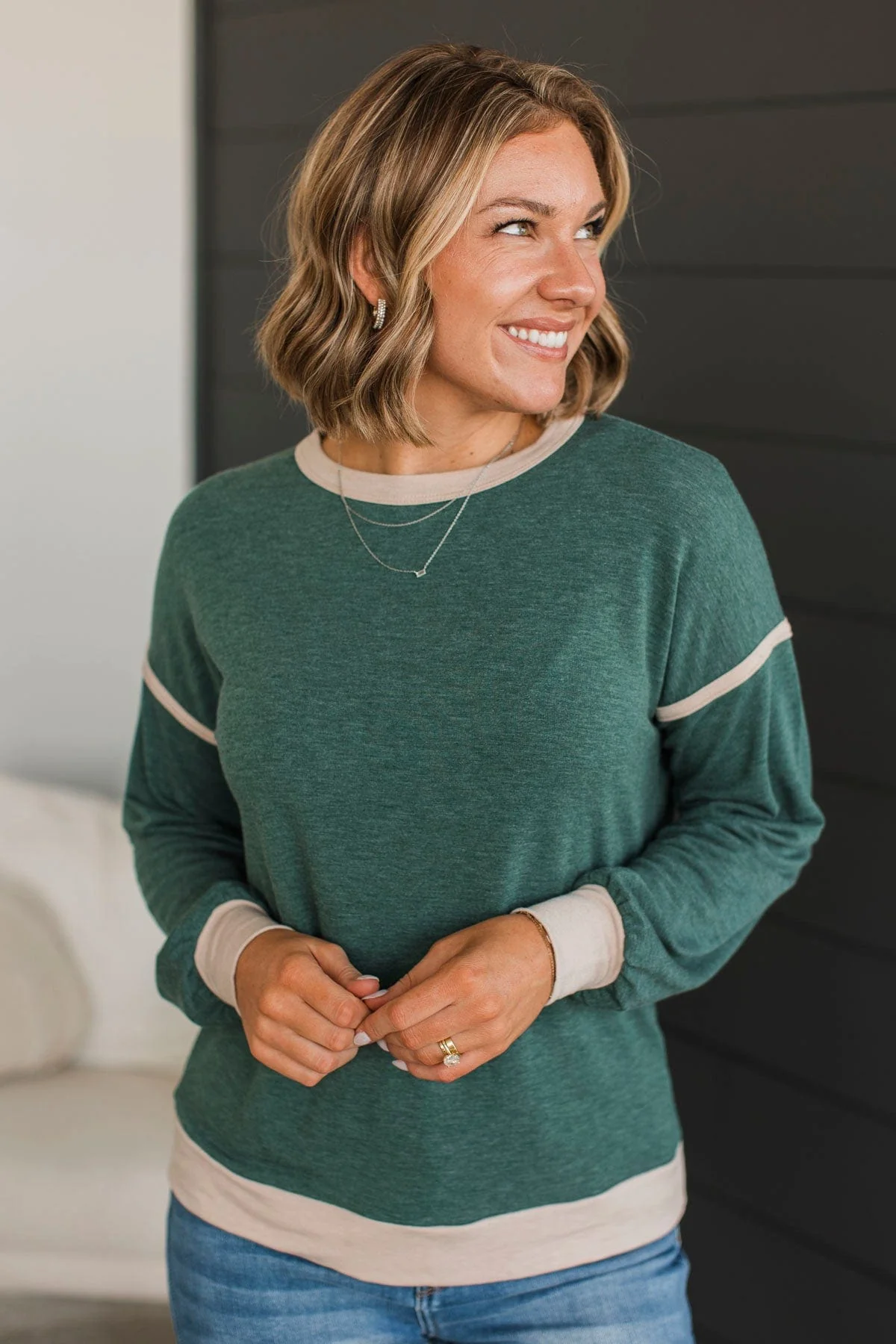 In A Heartbeat Long Sleeve Top- Hunter Green - Image 2
