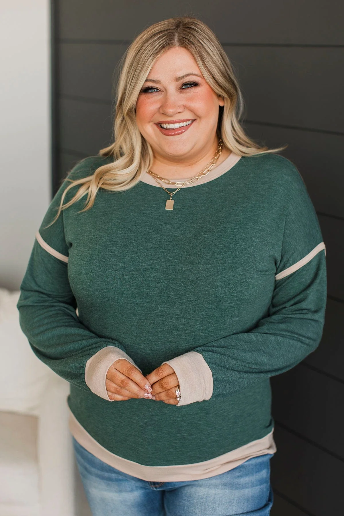 In A Heartbeat Long Sleeve Top- Hunter Green - Image 3