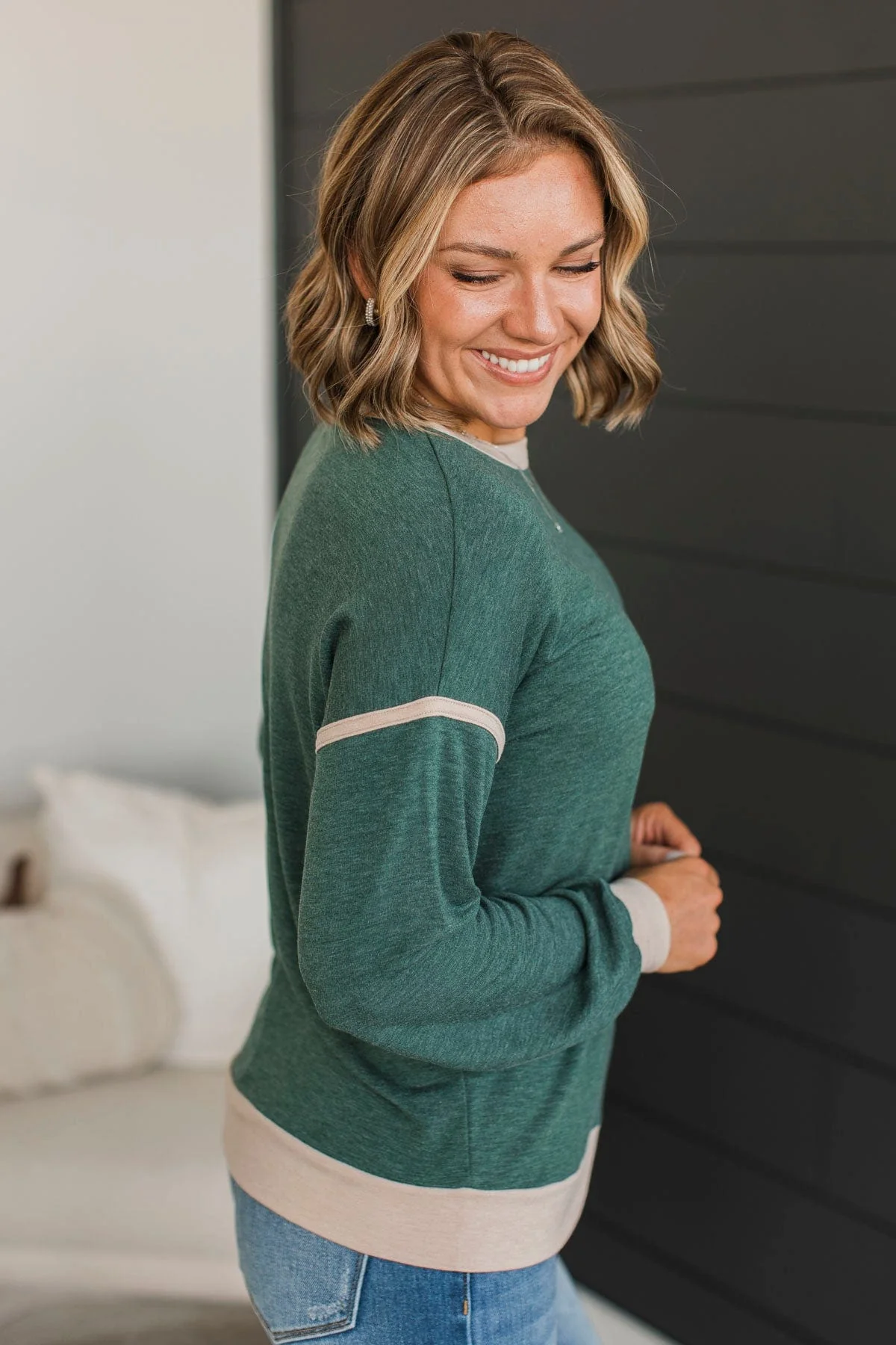 In A Heartbeat Long Sleeve Top- Hunter Green - Image 4