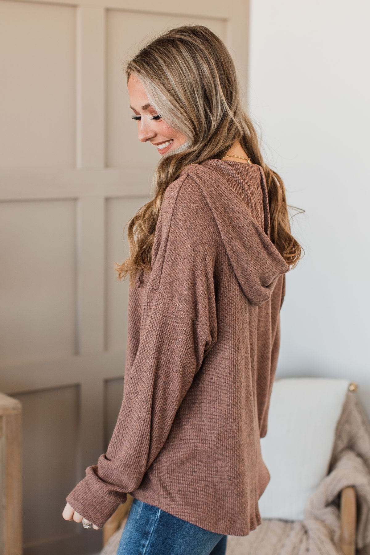 In A Rush Hooded Knit Top- Mocha - Image 5