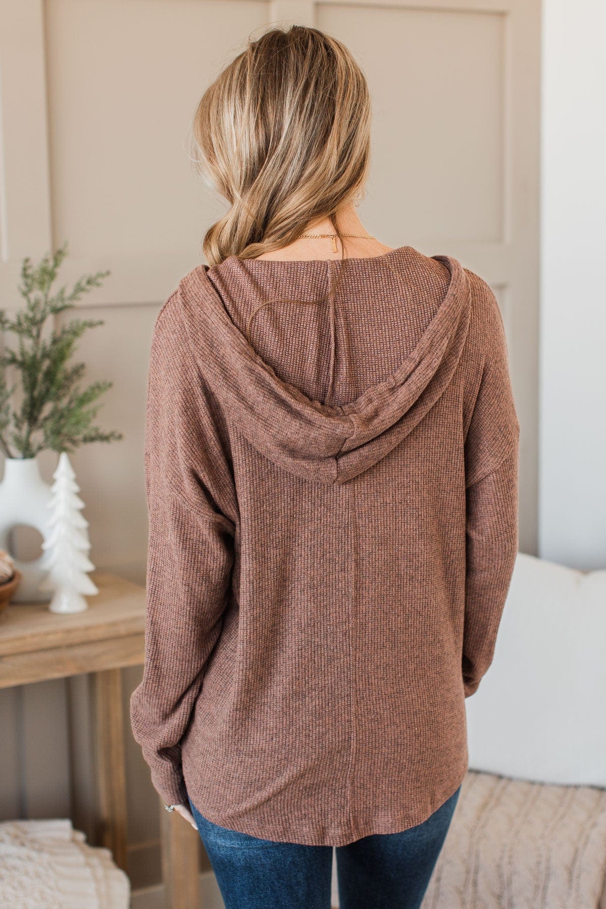 In A Rush Hooded Knit Top- Mocha - Image 7
