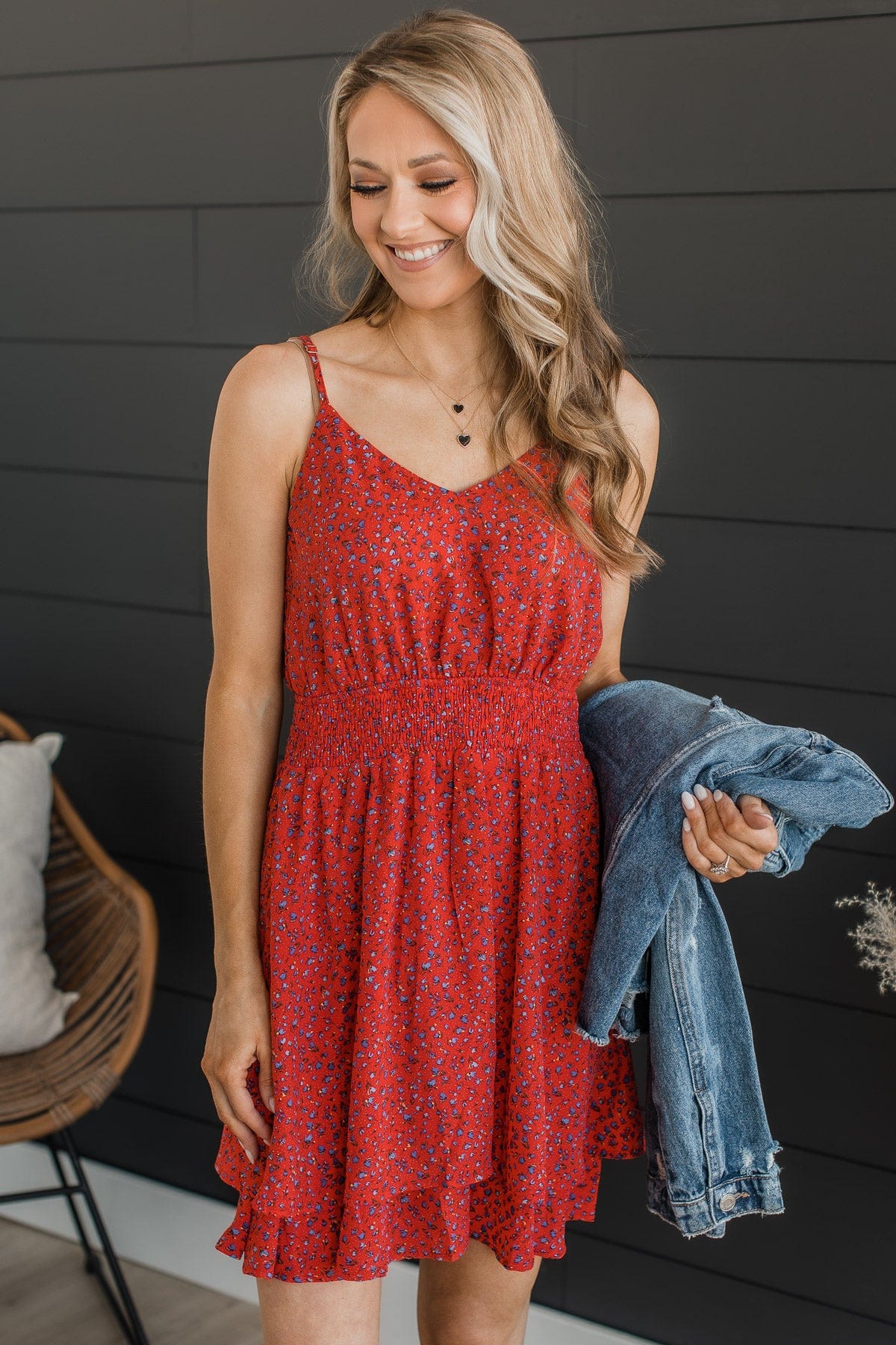 In All Honesty Floral Dress- Red - Image 3