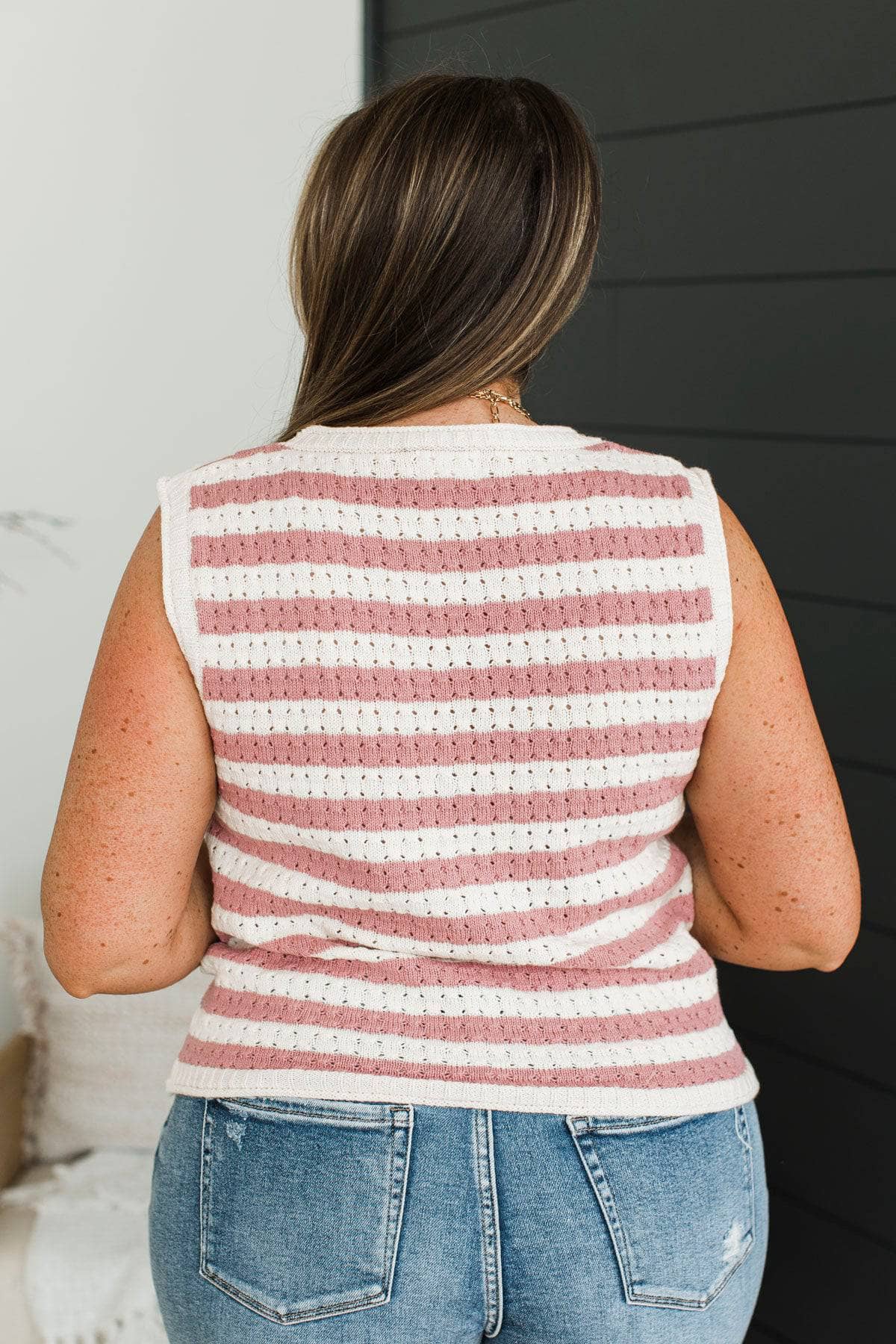 In Awhile Striped Sleeveless Knit Top- Cream & Dusty Pink - Image 8