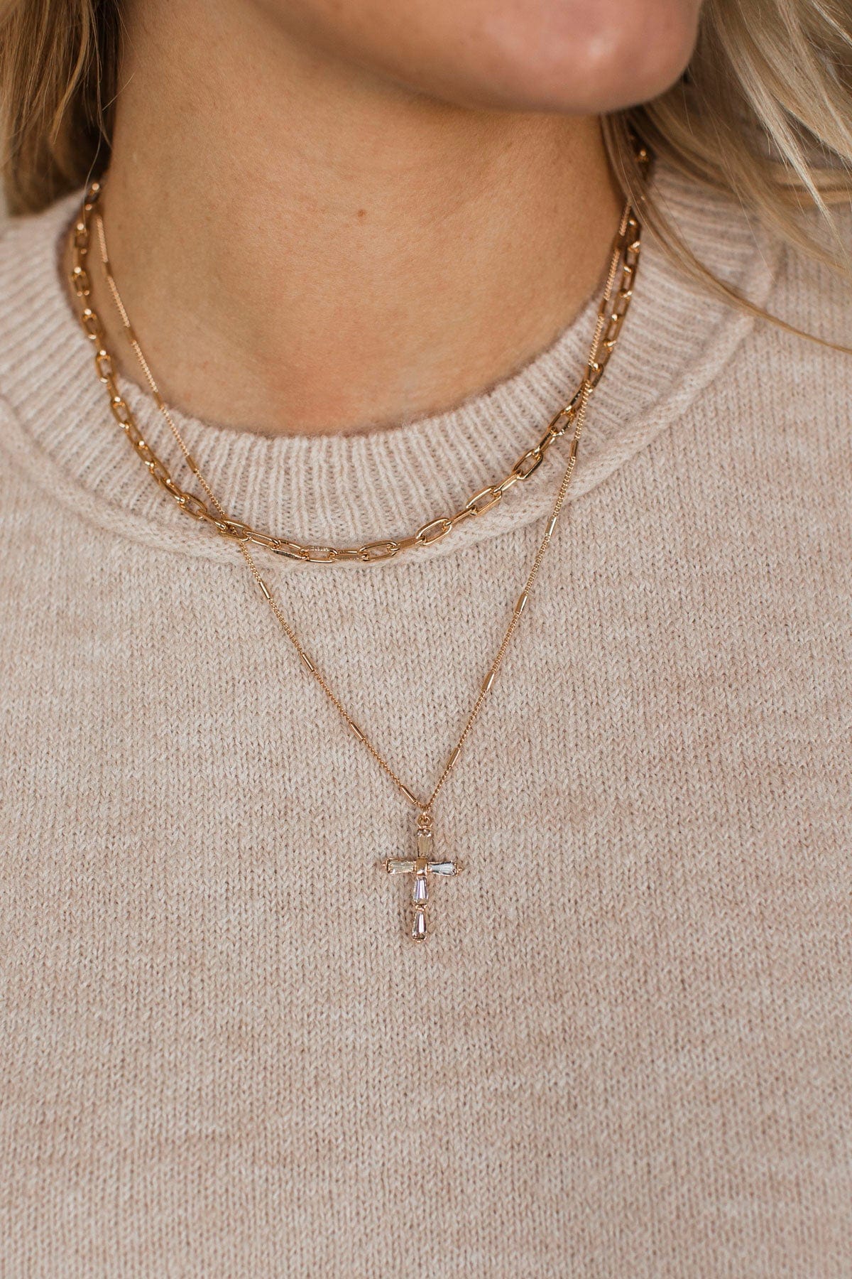 In Divine Time Layered Cross Necklace- Gold