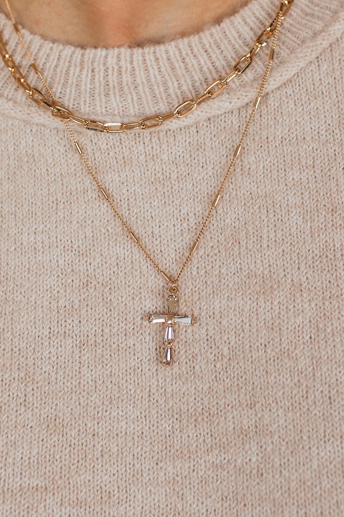 In Divine Time Layered Cross Necklace- Gold - Image 2