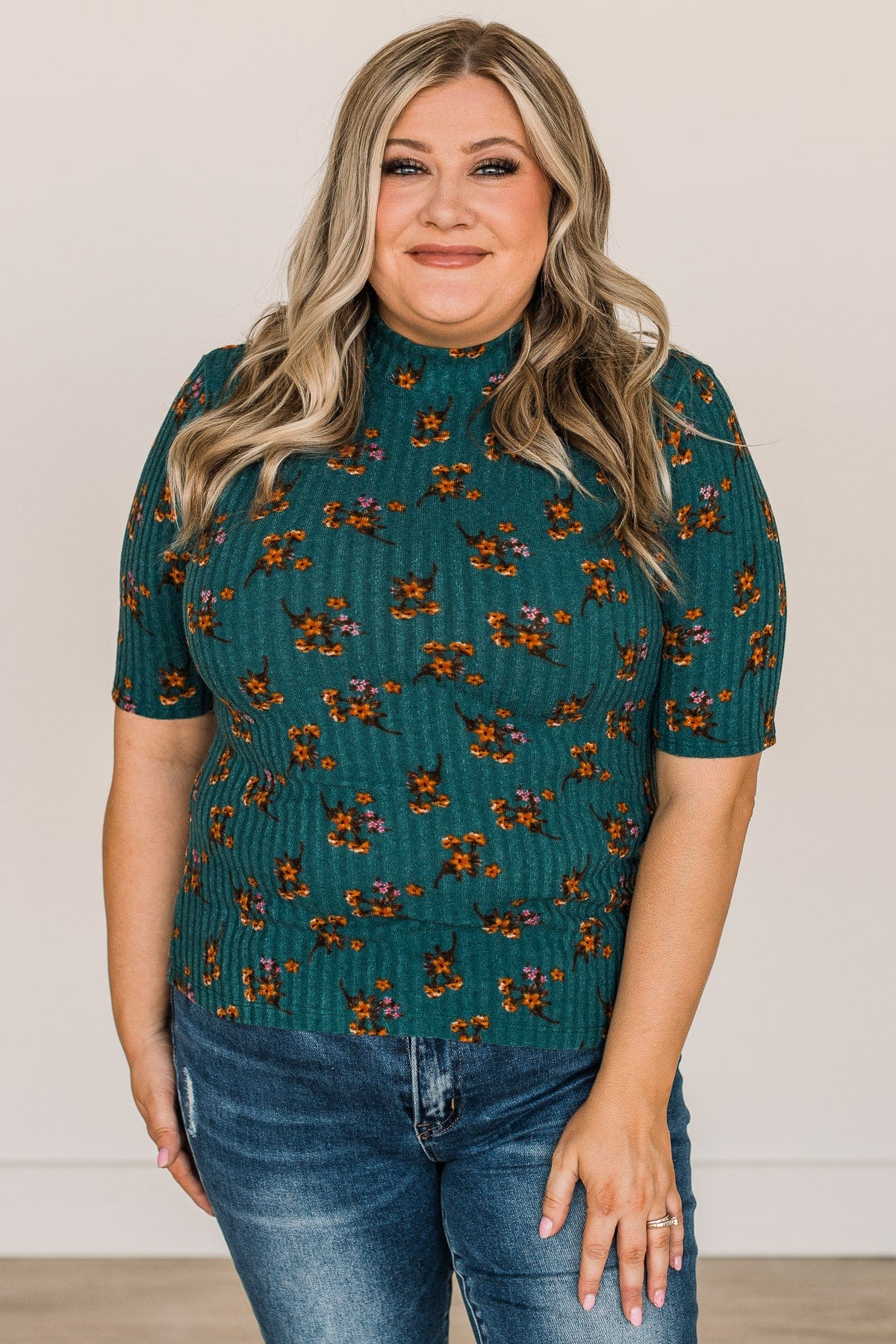 In Full Bloom Floral Knit Top- Teal - Image 2