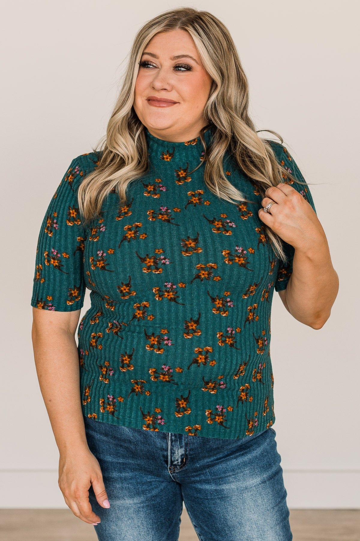 In Full Bloom Floral Knit Top- Teal - Image 4