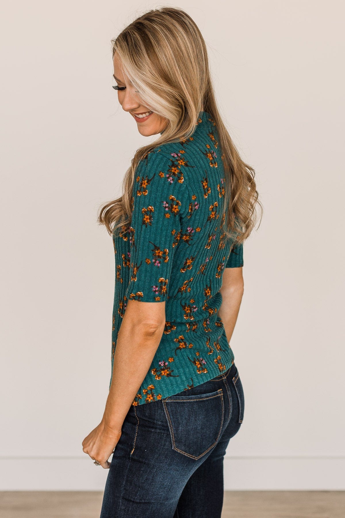 In Full Bloom Floral Knit Top- Teal - Image 5