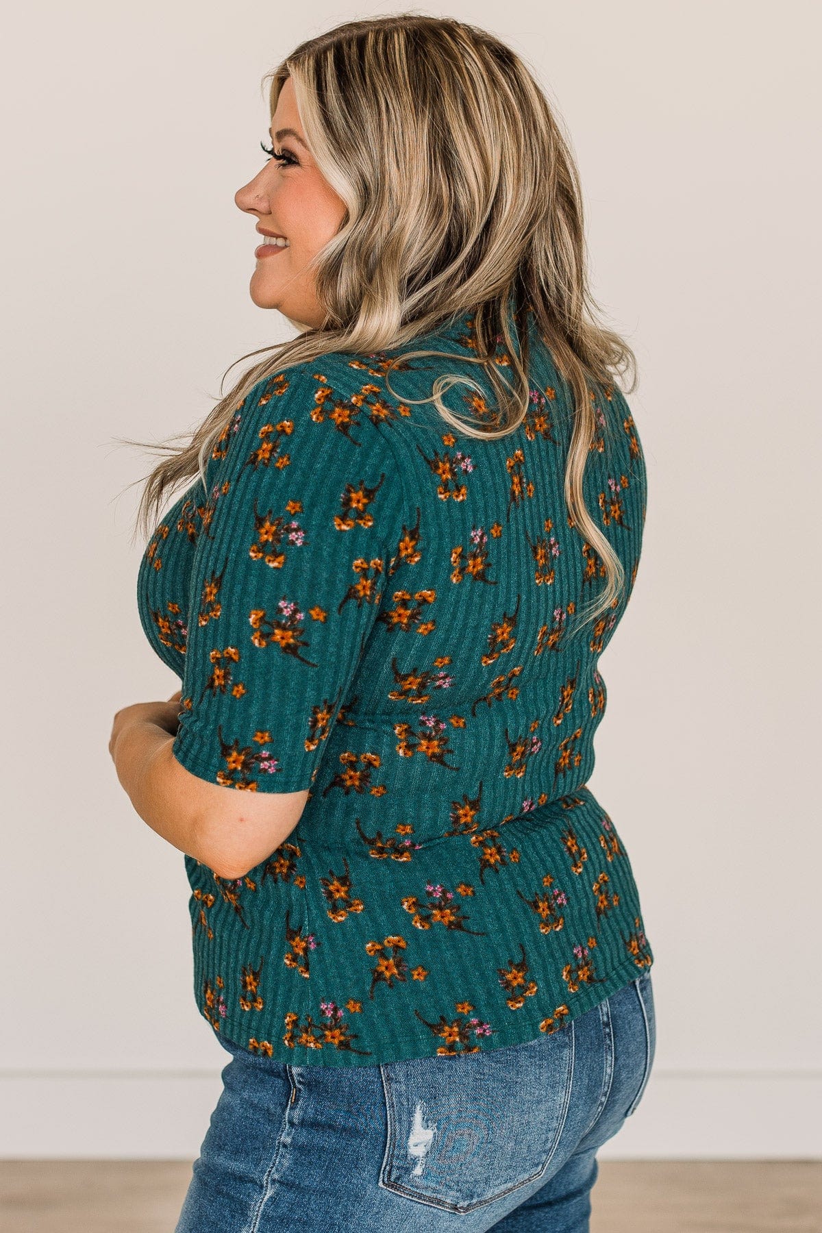 In Full Bloom Floral Knit Top- Teal - Image 6