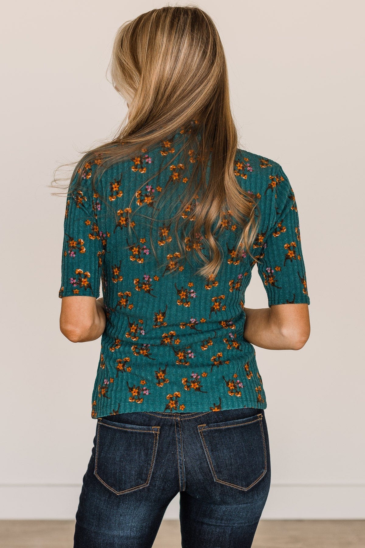 In Full Bloom Floral Knit Top- Teal - Image 7
