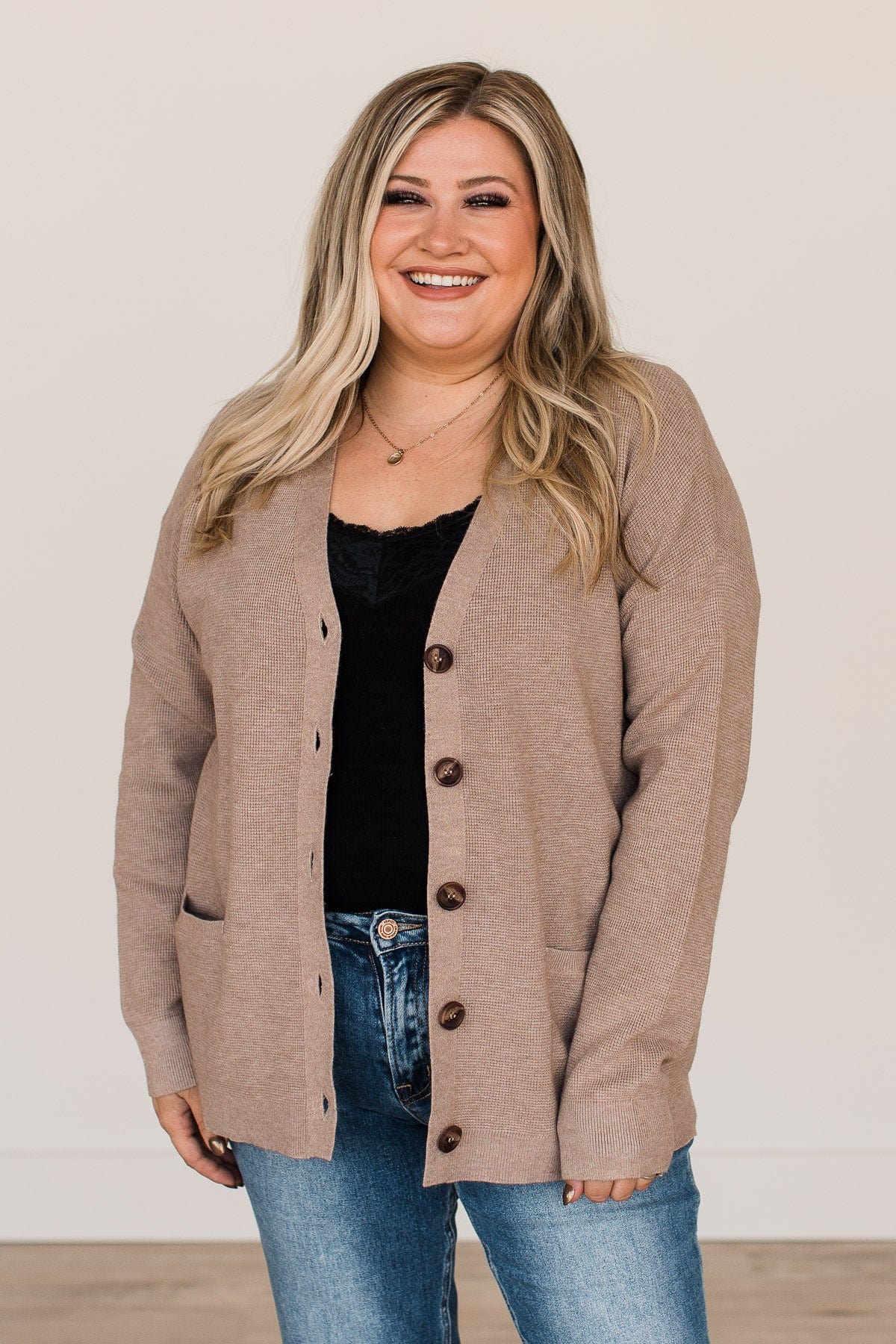 In Good Company Button Cardigan- Mocha - Image 3
