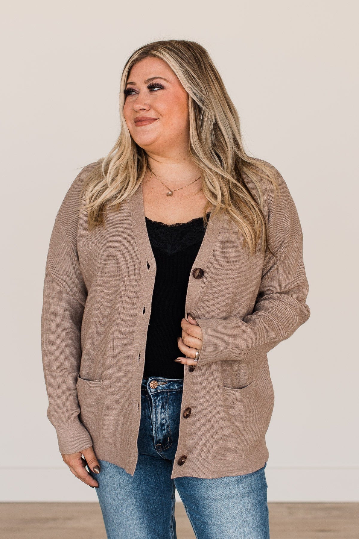 In Good Company Button Cardigan- Mocha - Image 5