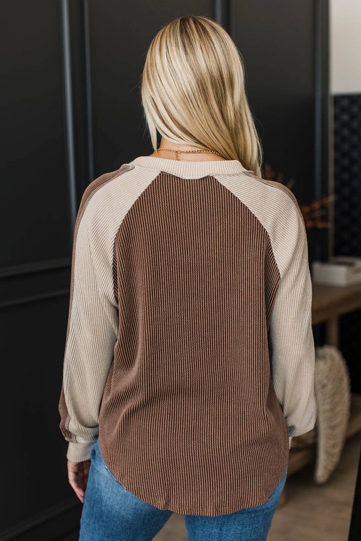 In Great Company Ribbed Color Block Top- Brown - Image 7