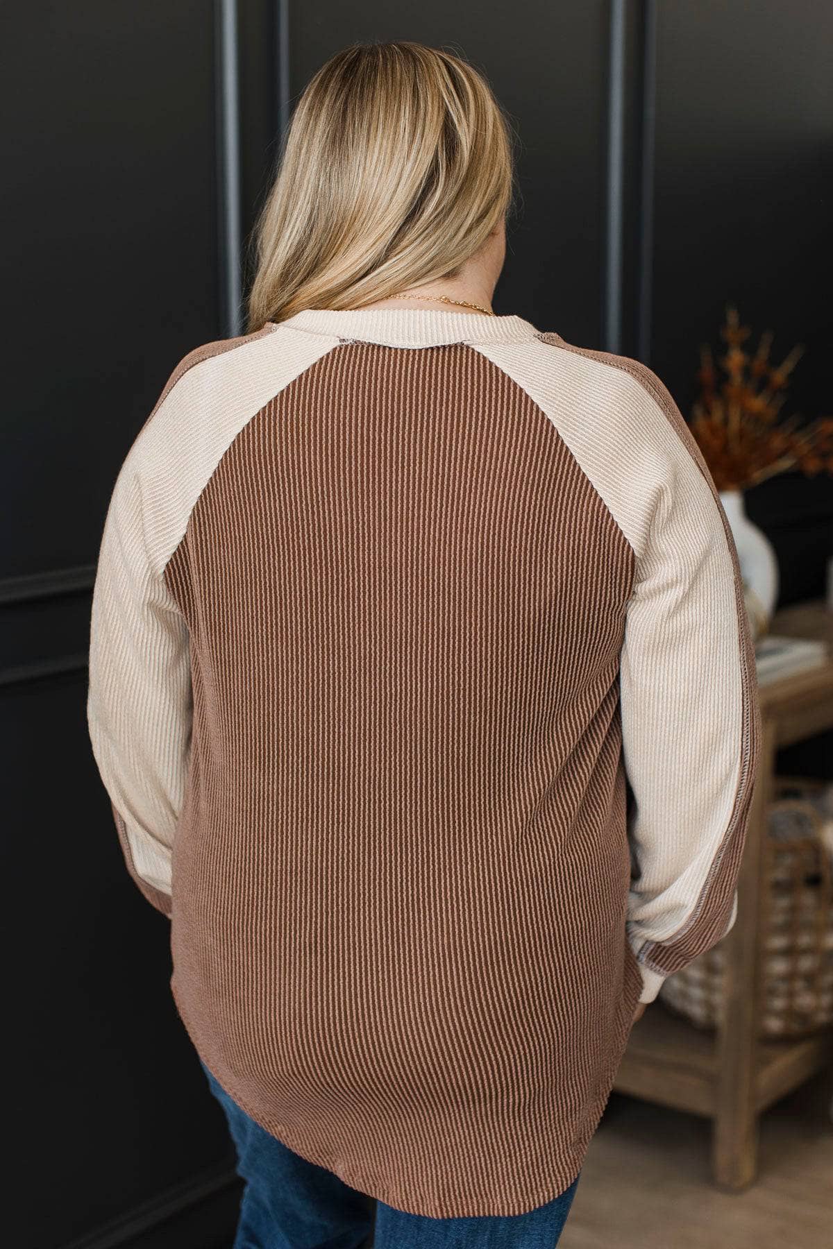 In Great Company Ribbed Color Block Top- Brown - Image 8